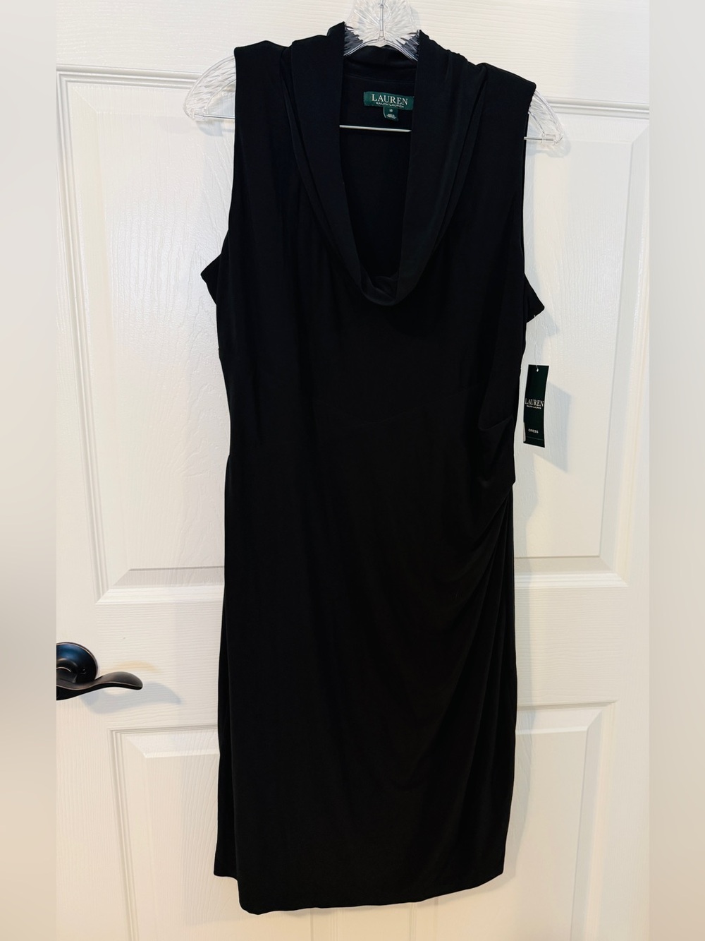 Lauren Ralph Lauren Black Sleeveless Cowl Neck Midi Dress 16 NWT ⭐️